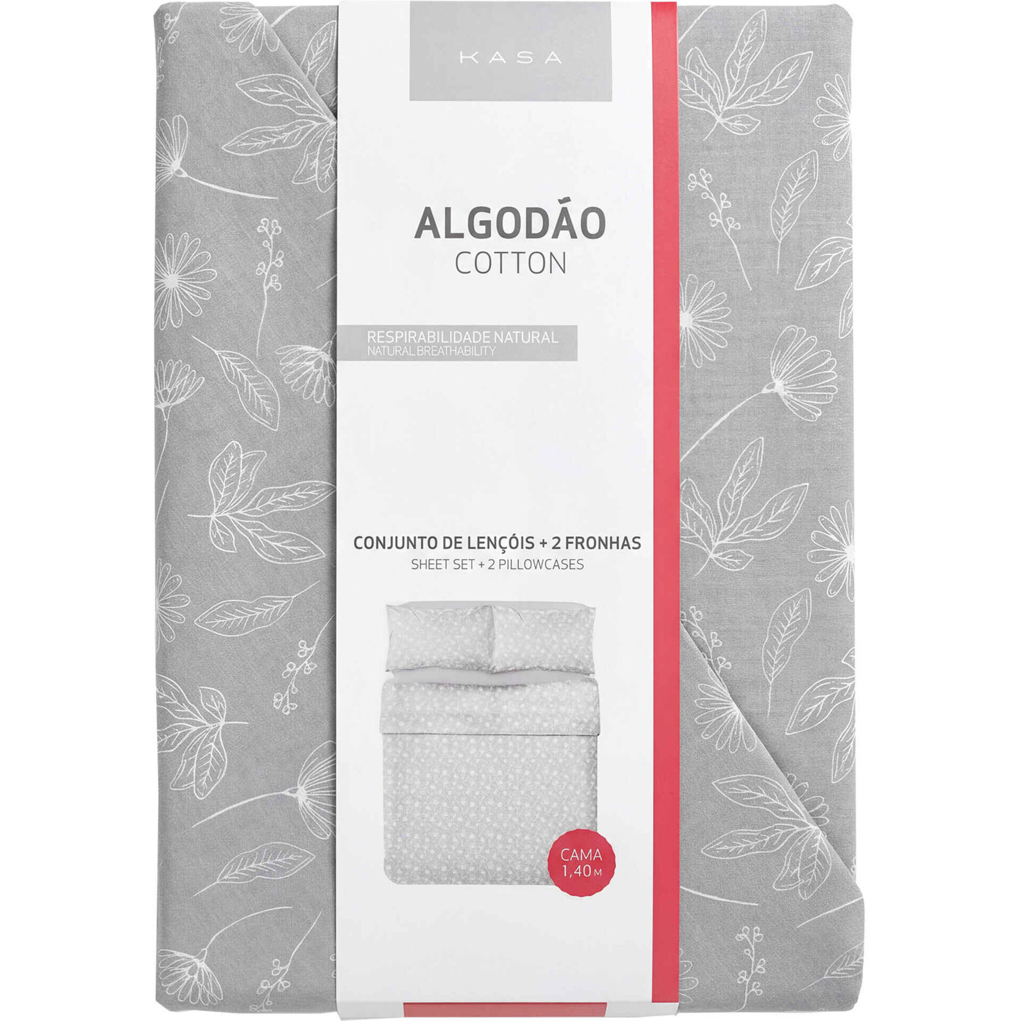 Conjunto de Len&ccedil;&oacute;is Algod&atilde;o Floral Cinza Kasa