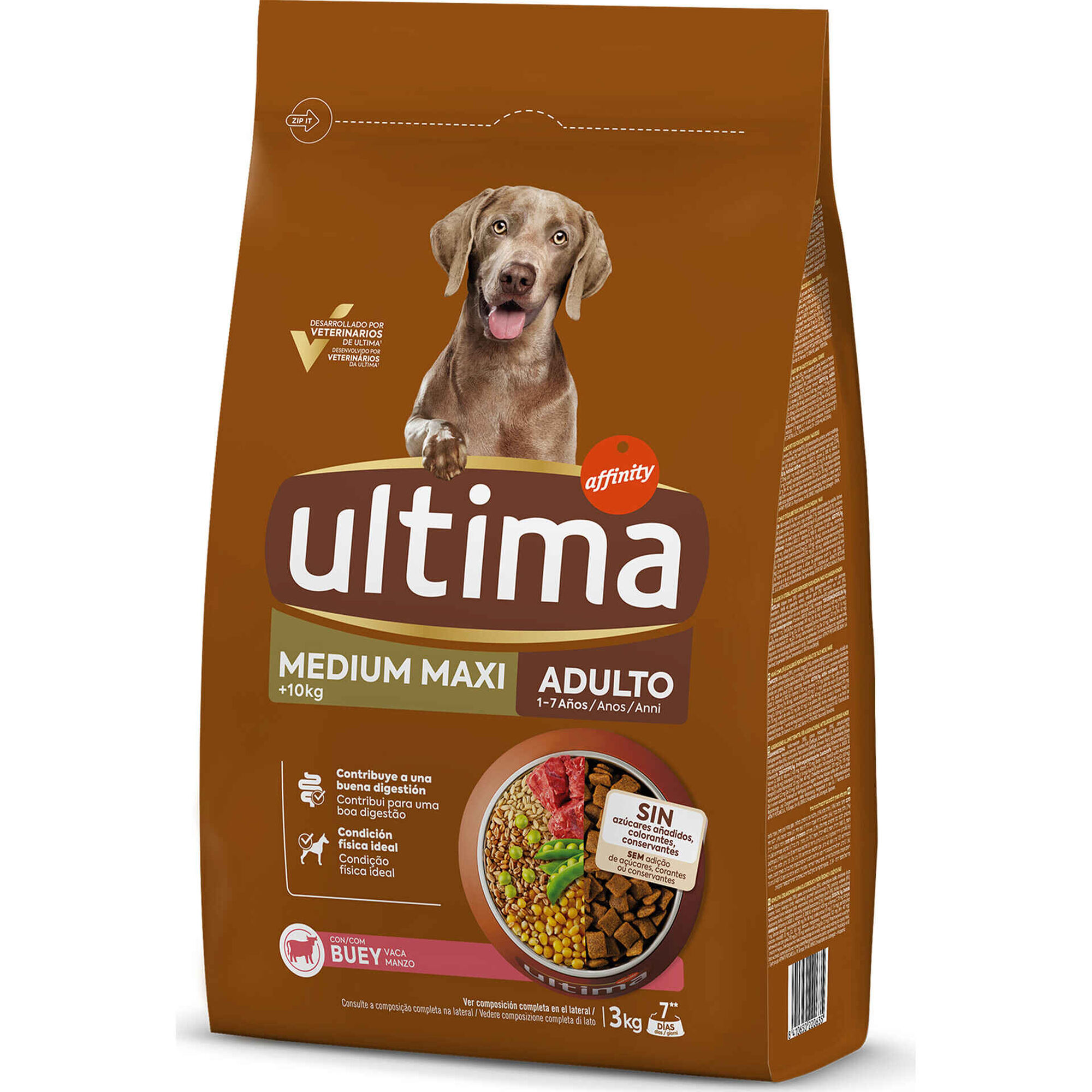 Ra&ccedil;&atilde;o para C&atilde;o Adulto M&eacute;dio e Maxi Vaca e Arroz Affinity Ultima