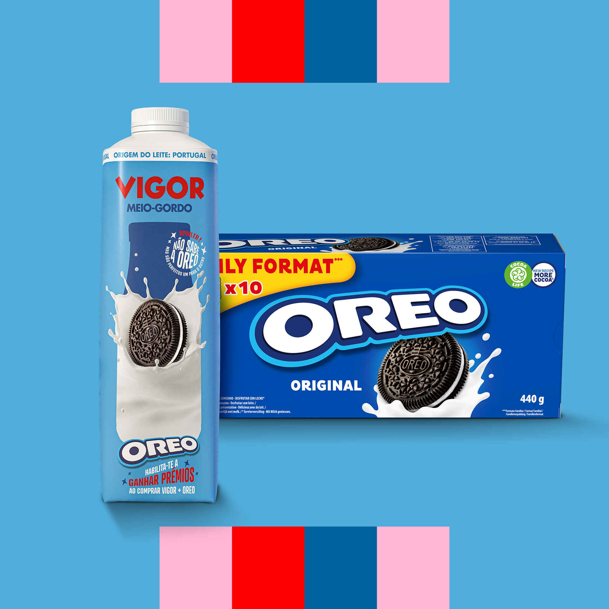 Leite Meio Gordo Fresco Vigor 1L&nbsp;+ Bolachas de Chocolate com Recheio de Creme Oreo 440g