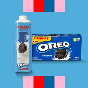 Leite Meio Gordo Fresco Vigor 1L&nbsp;+ Bolachas de Chocolate com Recheio de Creme Oreo 440g