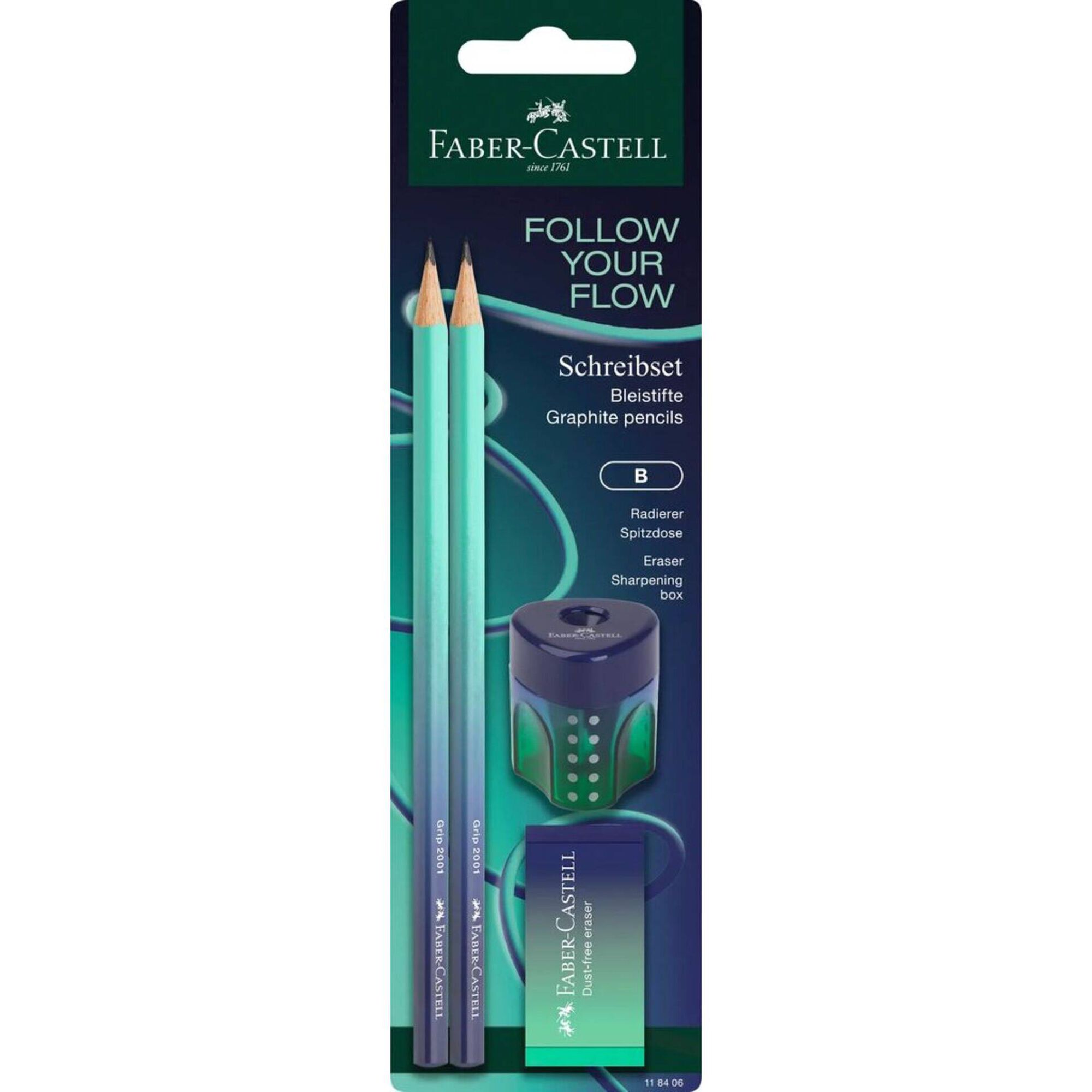Conjunto de L&aacute;pis, Borracha e Afia Flow Edition Azul Faber-Castell