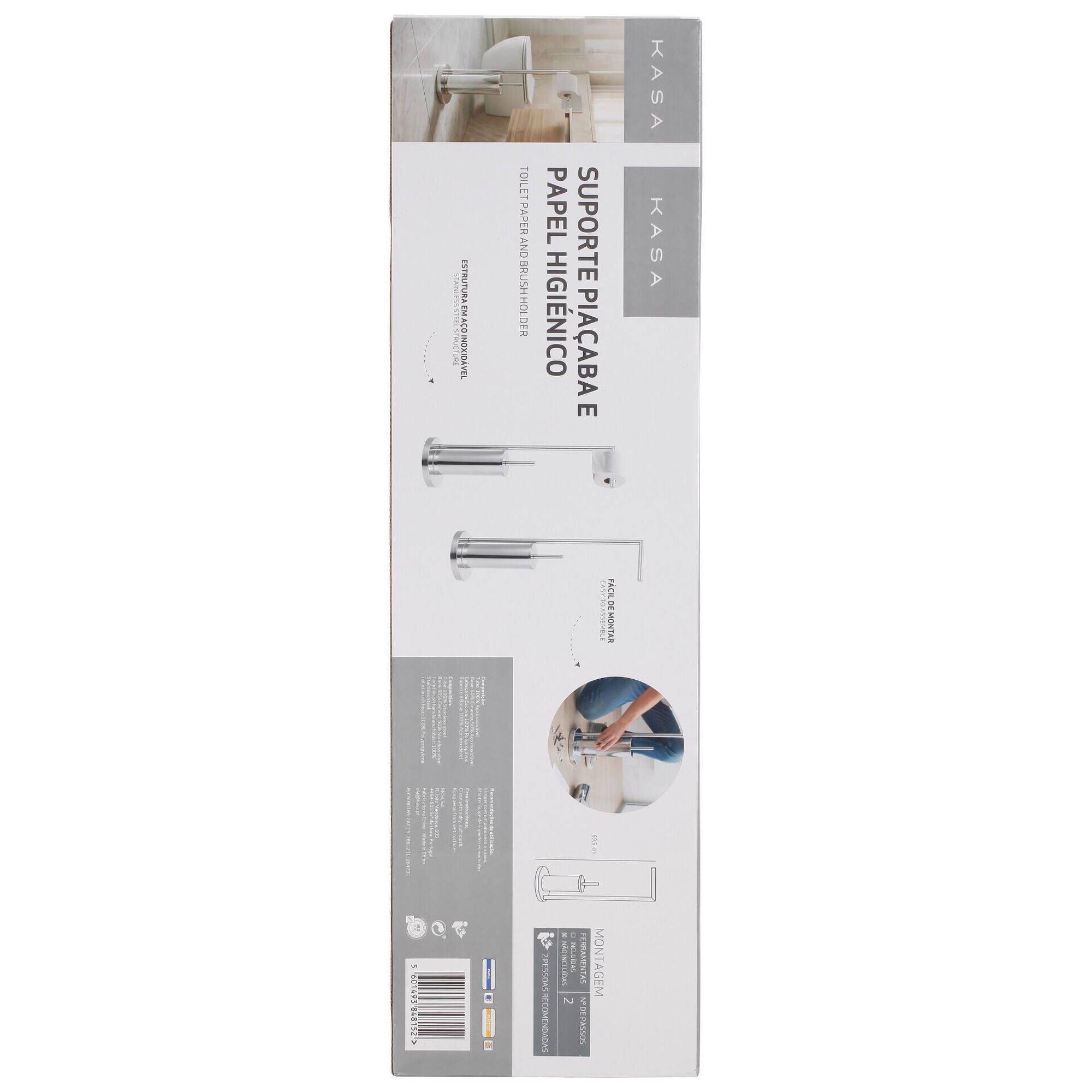 Suporte Pia&ccedil;aba e Papel Higi&eacute;nico Prateado Kasa