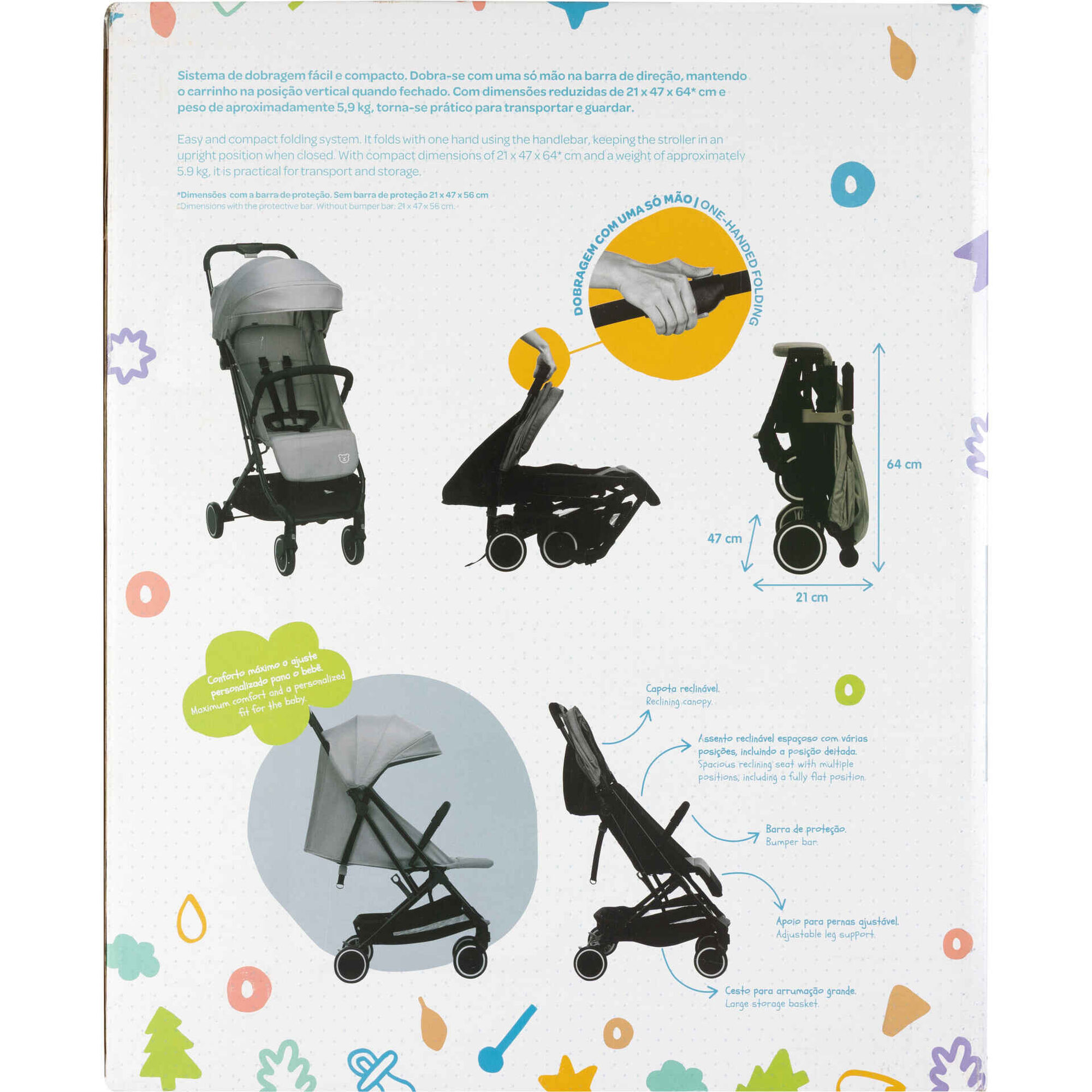 Carrinho de Passeio Cinza Douro Happy Bear