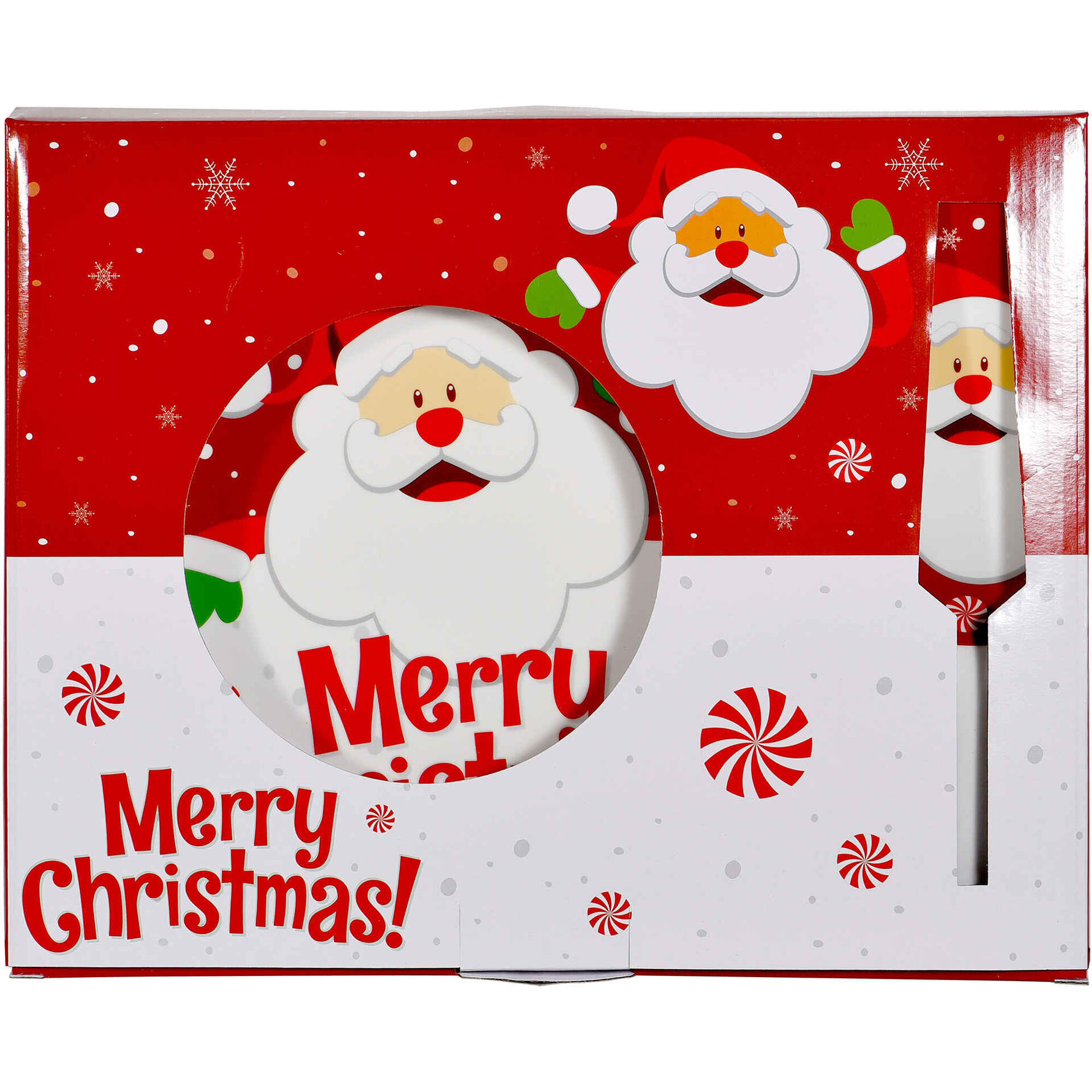 Prato Bolo Vermelho 27cm com Espátula Pai Natal