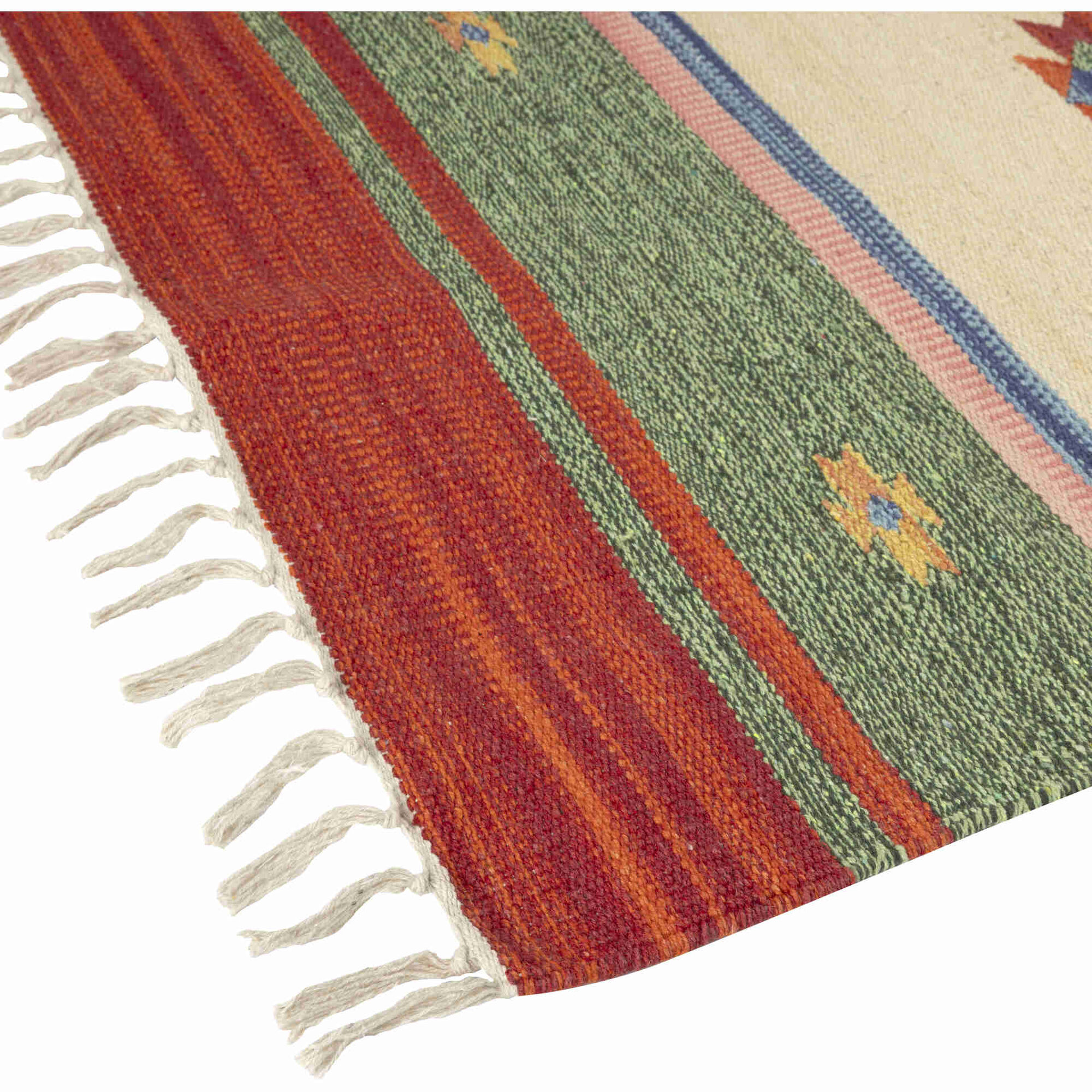 Passadeira Algod&atilde;o 60x200cm Branco e Verde Kilim