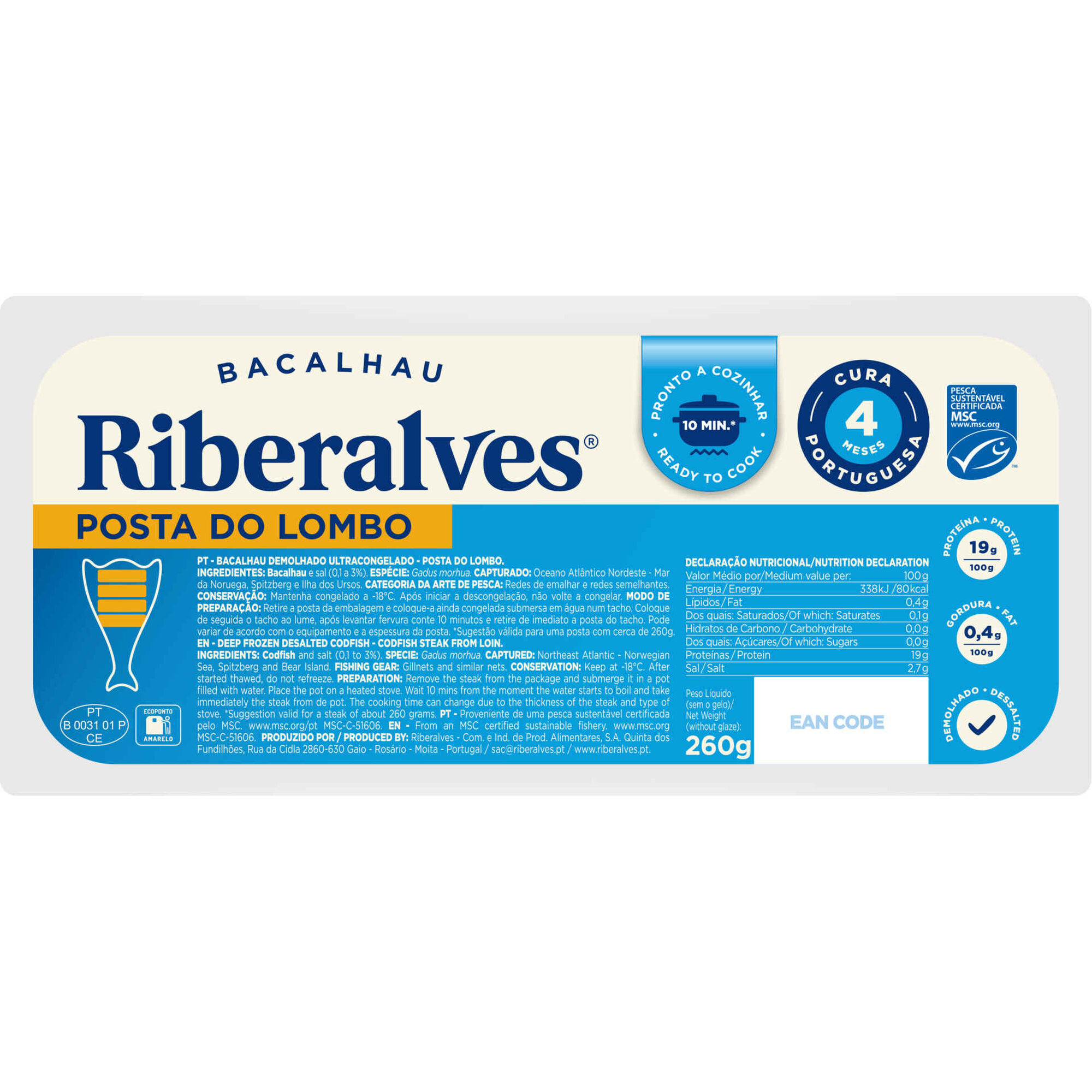 Postas de Bacalhau 4 Meses de Cura MSC Ultracongelado