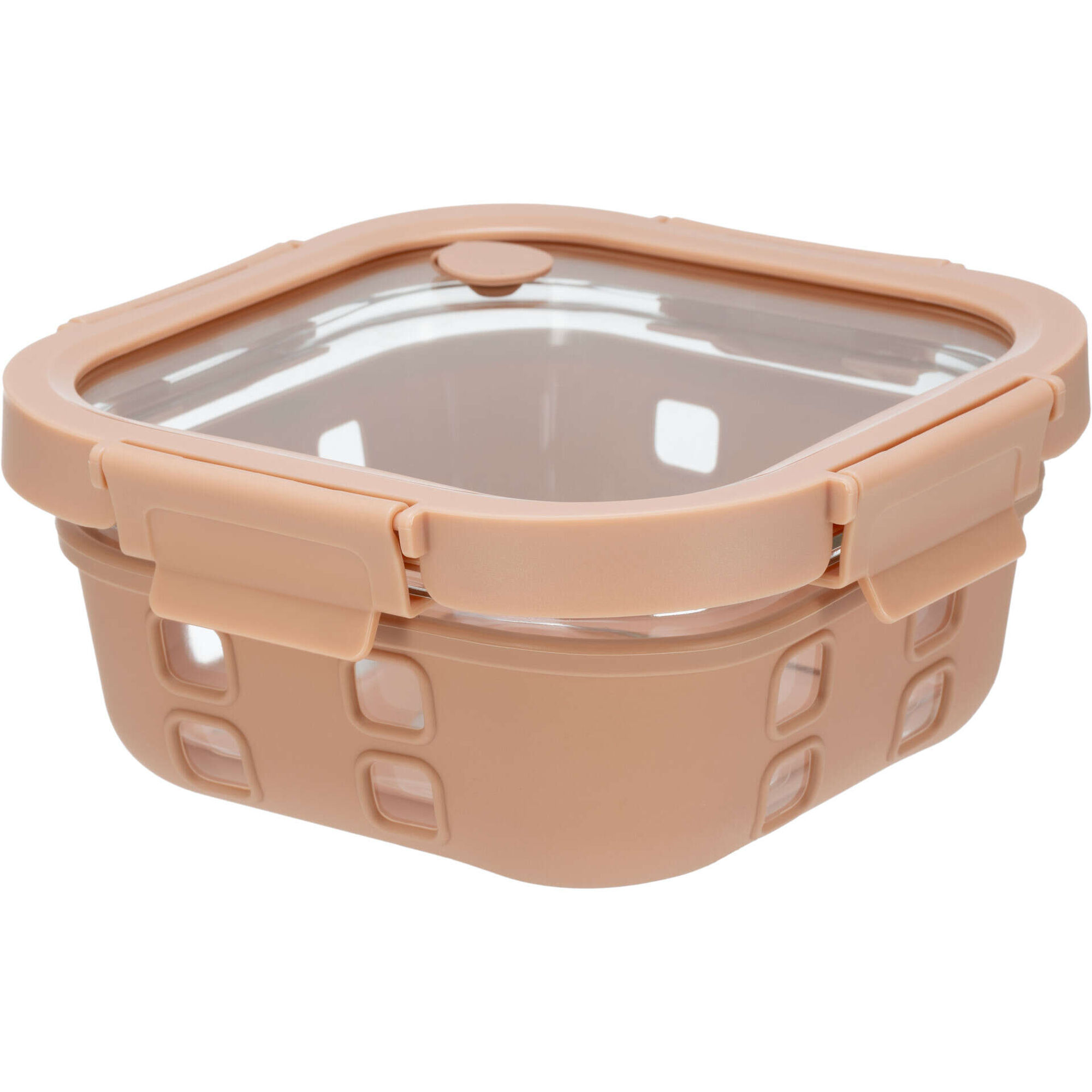 Caixa Herm&eacute;tica 520ml Vidro e Silicone Bege Kasa