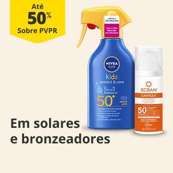 At&eacute; 50% PVPR em Solares e Bronzeadores