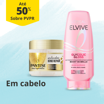 At&eacute; 50% sobre PVPR em cabelo 