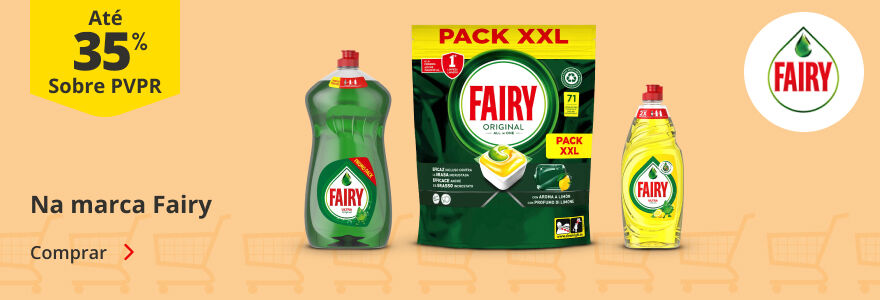 Até 35% sobre PVP Recomendado na marca da semana Fairy. Comprar.