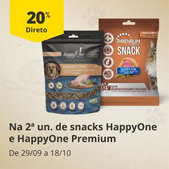 20% Desconto Direto na 2&ordf; unidade de snacks HappyOne e HappyOne Premium