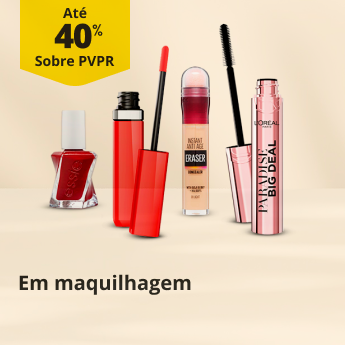 At&eacute; 40% PVPR em maquilhagem
