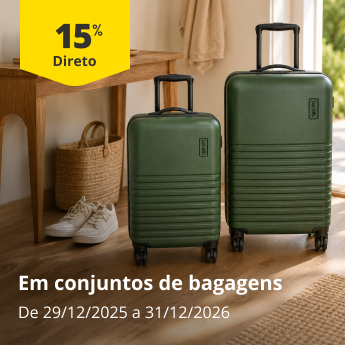 15% Desconto Direto em conjuntos de bagagens. De 29/12/2025 a 31/12/2026