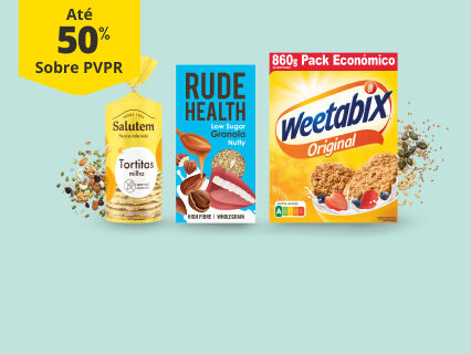 At&eacute; 50% PVPR em Cereais, Barras e Bolachas