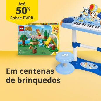 at&eacute; 50% PVPR em centenas de brinquedos