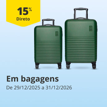 15% Desconto Direto em bagagens. De 29/12/2025 a 31/12/2026