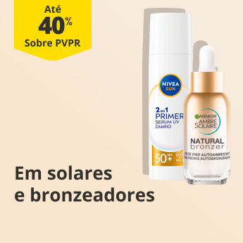 At&eacute; 40% PVPR em Protetores Solares e Bronzeadores