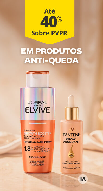 At&eacute; 40% PVPR Em produtos anti-queda de cabelo