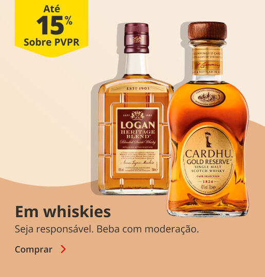 At&eacute; 15% PVPR em Whiskies