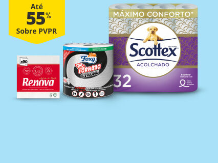 At&eacute; 55% PVPR em papel higi&eacute;nico, rolos e guardanapos