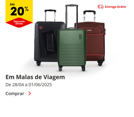 Até 20% Desconto Direto em Malas de Viagem