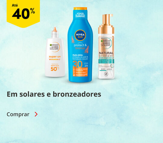Até 40% em Solares e Bronzeadores