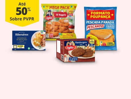 null Até 50% PVPR em Hambúrgueres e Crocantes