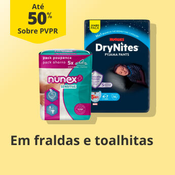 At&eacute; 50% PVPR em Fraldas e Toalhitas