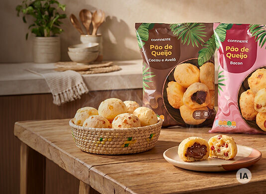 P&atilde;o de Queijo Cacau e Avel&atilde; ou Bacon