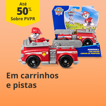At&eacute; 50% PVPR em carrinhos e pistas 