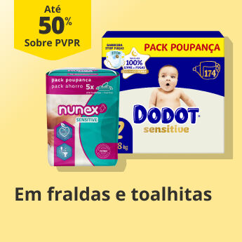 At&eacute; 50% PVPR em Fraldas e Toalhitas