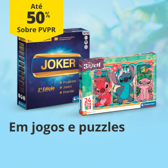 Até 50% sobre PVPR em jogos e puzzles Até 50% sobre PVPR em jogos e puzzles