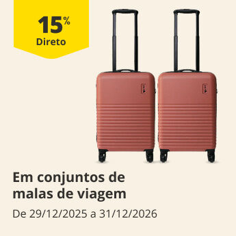 15% Desconto Direto em conjuntos de malas de viagem . De 29/12/2025 a 31/12/2026