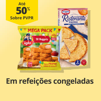At&eacute; 50% PVPr em Refei&ccedil;&otilde;es Congeladas