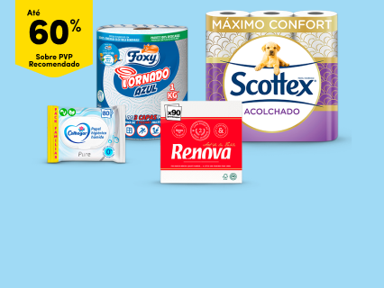 null Até 60% PVPR em papel higiénico, guardapanos e rolos