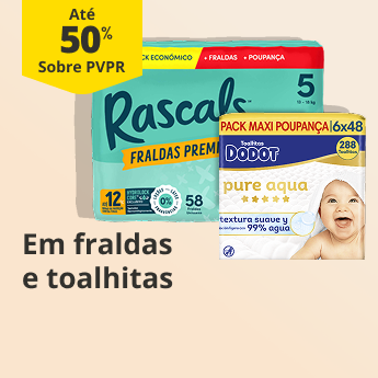 At&eacute; 50% PVPR em Fraldas e Toalhitas