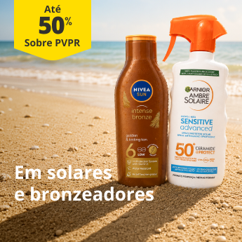 At&eacute; 50% PVPR em solares e bronzeadores