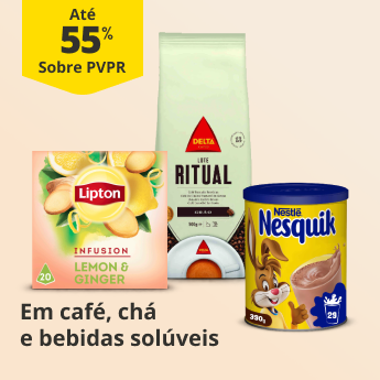 At&eacute; 55% PVPR em caf&eacute;, ch&aacute; e bebidas sol&uacute;veis