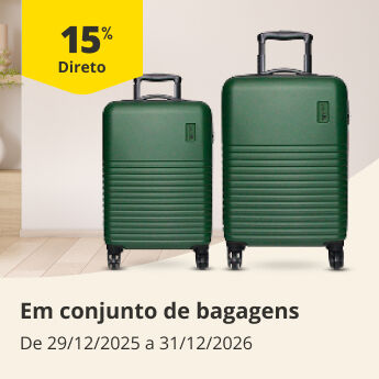 15% Desconto Direto em conjuntos de bagagens. De 29/12/2025 a 31/12/2026
