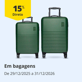 15% Desconto Direto em conjuntos de bagagens. De 29/12/2025 a 31/12/2026