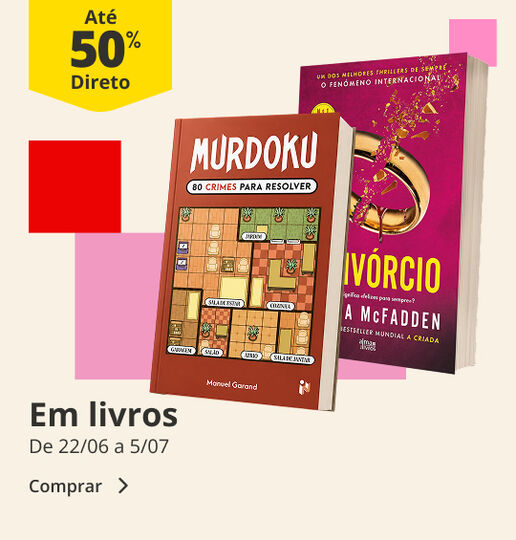 At&eacute; 50% desconto direito em livros. De 22/06 a 25/07.