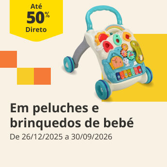 at&eacute; 50% DD em peluches e brinquedos beb&eacute;