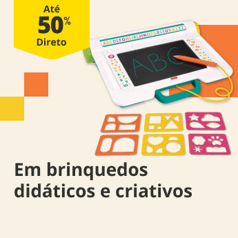 At&eacute; 50% PVPR em brinquedos did&aacute;ticos e criativos