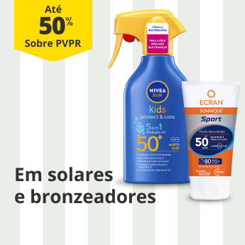 At&eacute; 50% PVPR em Solares e Bronzeadores