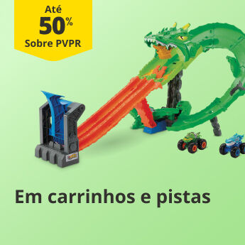 At&eacute; 50% PVPR em carrinhos e pistas