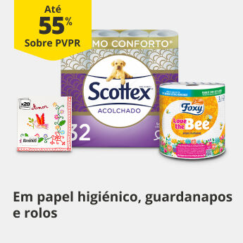 At&eacute; 55% PVPR em Papel higi&eacute;nico, Guardanapos e Rolos