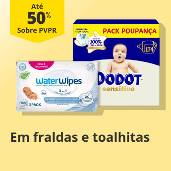 At&eacute; 50% PVPR em Fraldas e Toalhitas