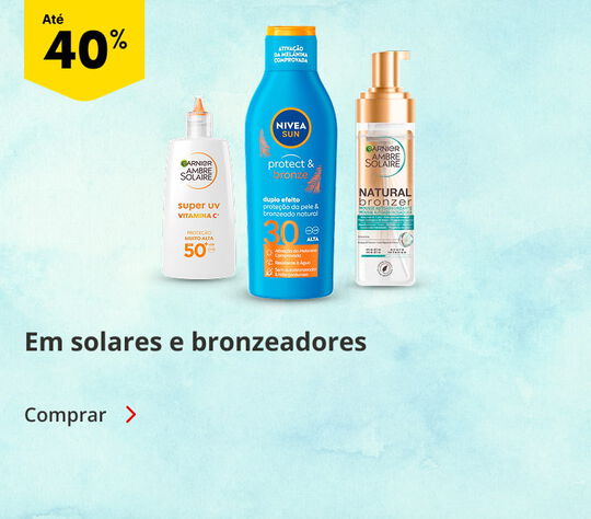 Até 40% em Solares e Bronzeadores
