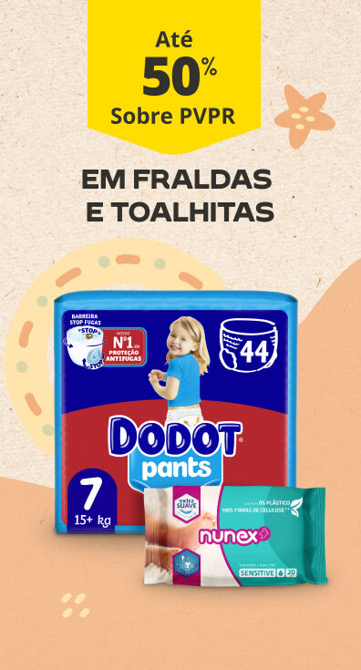 At&eacute; 50% PVPR em fraldas e toalhitas