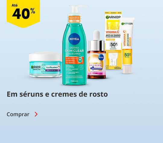 Até 40% em séruns e cremes de rosto